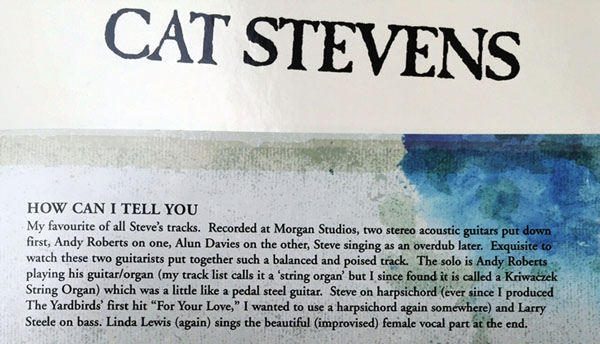Sleeve notes from the re-released Teaser and the firecat album, crediting Andy Roberts playing on the album.