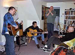 Andy, Iain, Julian and Andy Metcalfe during recording for Pangolins. Photo: Paul Cary